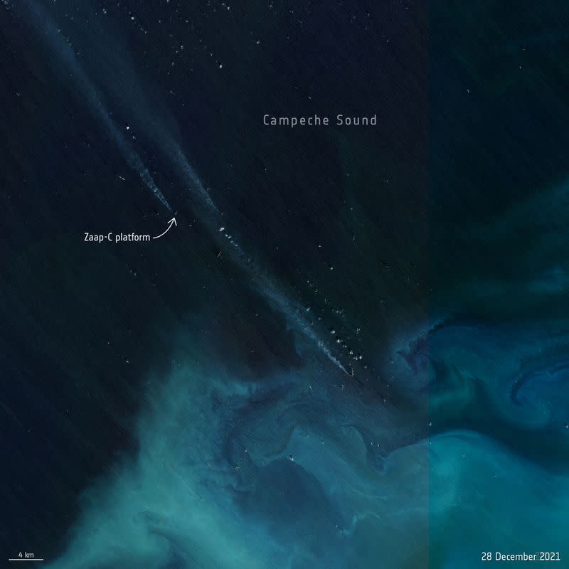 FOTO DE ARCHIVO: Una imagen satelital de la ubicación de la plataforma costa afuera Zaap-C con otras plataformas costa afuera visibles en el Golfo de México