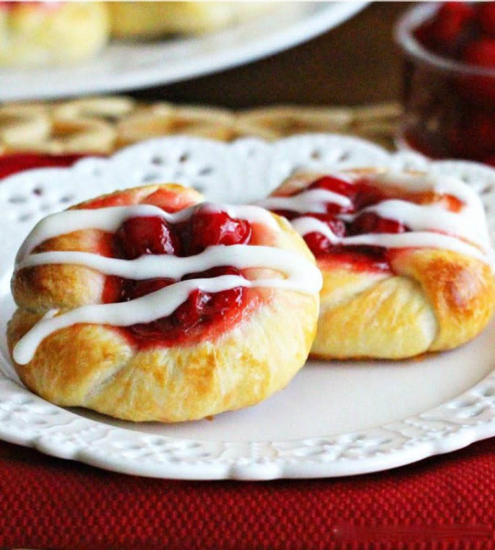 <p>These classic danishes come together quickly and make a perfect morning or afternoon snack.</p><p><strong>Get the recipe:</strong><a href="https://www.melissassouthernstylekitchen.com/cherry-danish-with-cream-cheese-glaze/" rel="nofollow noopener" target="_blank" data-ylk="slk:Cherry Danish with Cream Cheese Glaze;elm:context_link;itc:0;sec:content-canvas" class="link rapid-noclick-resp"> Cherry Danish with Cream Cheese Glaze</a></p>