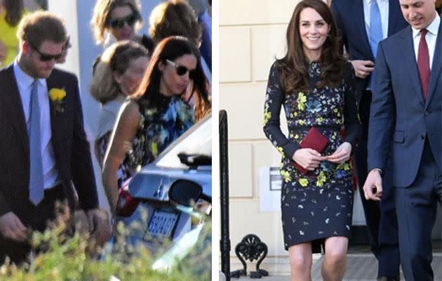 Megan has been spotted wearing a dress by Erdem - the same London designer Kate favours. Source: Getty/Mega