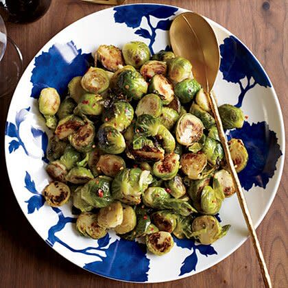 <p>The staff at Myers + Chang restaurant call these sprouts "green candy" because they get so sweet as they brown in the skillet. </p><p><a href="https://www.myrecipes.com/recipe/spicy-garlicky-brussels-sprouts" rel="nofollow noopener" target="_blank" data-ylk="slk:Spicy-and-Garlicky Brussels Sprouts Recipe;elm:context_link;itc:0;sec:content-canvas" class="link ">Spicy-and-Garlicky Brussels Sprouts Recipe</a></p>