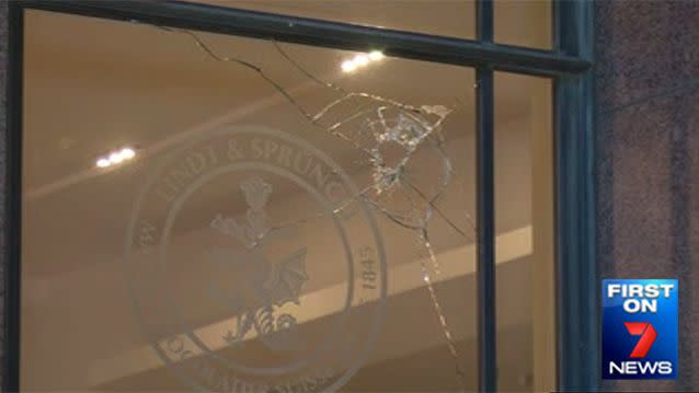 Vandals have pelted Sydney's Martin Place Lindt Cafe with rocks. Photo: 7News