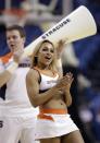 Syracuse cheerleaders perform during the second half of a second-round game against Western Michigan in the NCAA college basketball tournament in Buffalo, N.Y., Thursday, March 20, 2014. Syracuse won the game 77-53. (AP Photo/Nick LoVerde)