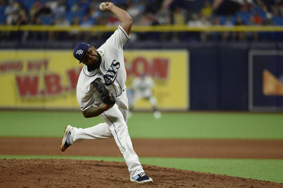 ST PETERSBURG, FLORIDA – MARCH 30: Jose Alvarado #46 of the Tampa Bay Rays throws a pitch in the ninth inning against the Houston Astros at Tropicana Field on March 30, 2019 in St Petersburg, Florida. The Rays won 3-1. (Photo by Julio Aguilar/Getty Images)