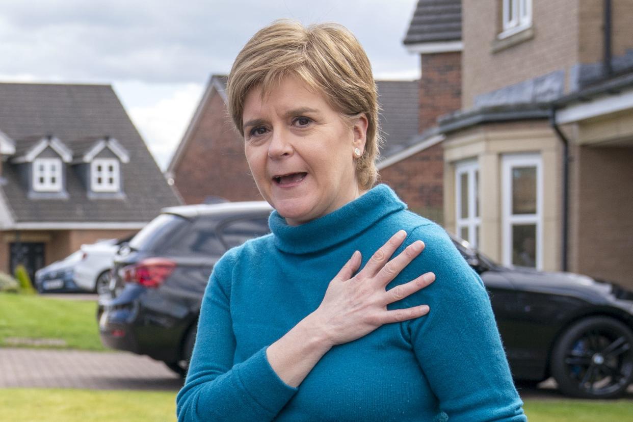 Nicola Sturgeon spoke to reporters outside her home on Saturday (Jane Barlow/PA) (PA Wire)