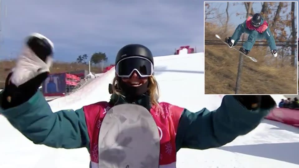 Rich braved a ruptured ACL to stick her opening big air jump. Pic: Ch7