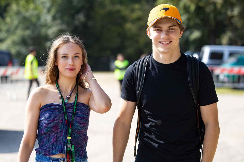 <p>Kym Illman/Getty</p> Oscar Piastri and Lily Zneimer during practice ahead of the F1 Grand Prix of Italy at Autodromo Nazionale Monza on September 1, 2023.