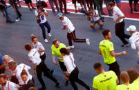 Formula One F1 - Spanish Grand Prix - Circuit de Barcelona-Catalunya, Barcelona, Spain - May 12, 2019 Mercedes' Lewis Hamilton celebrates with his team after victory REUTERS/Juan Medina