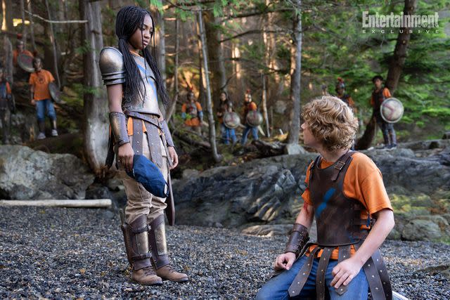 <p>Disney/David Bukach</p> Leah Jeffries as Annabeth and Walker Scobell as Percy on 'Percy Jackson and the Olympians.'