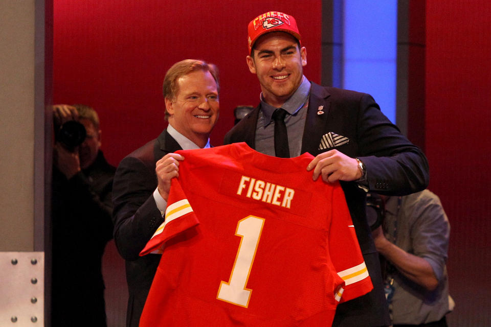 The last time an offensive lineman was drafted first overall, the Chiefs selected Eric Fisher of Central Michigan.  (Photo by Chris Chambers/Getty Images)