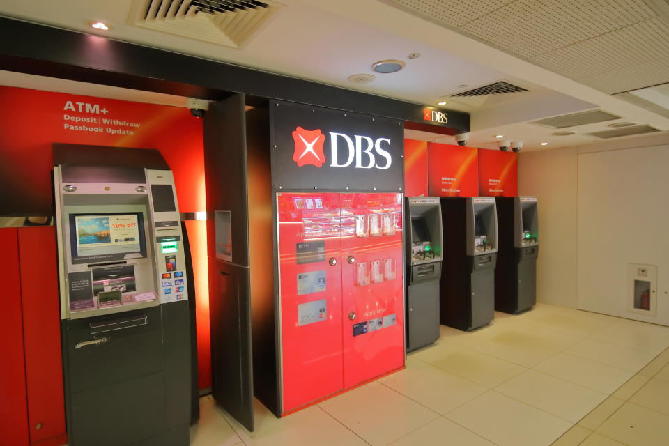 DBS bank ATM at subway station in Singapore.