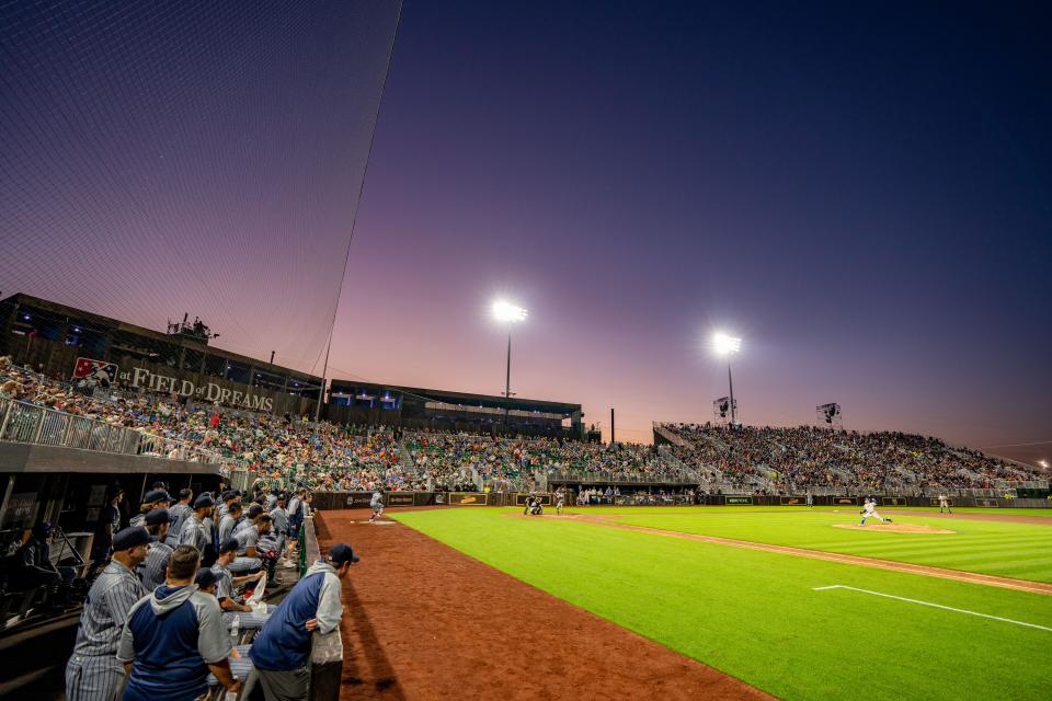 The Cedar Rapids Kernels take on the Quad Cities River Bandits during a minor league game at the Field of Dreams in Dyersville, Tuesday, Aug. 9, 2022.