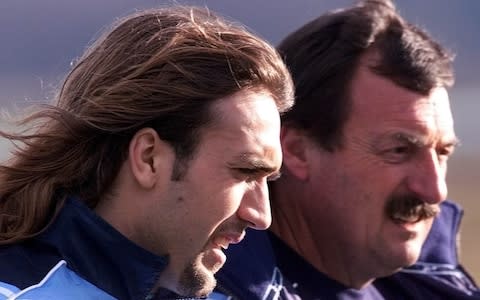 Bielsa with Argentinian striker Gabriel Batistuta in 2000 - Credit: AP