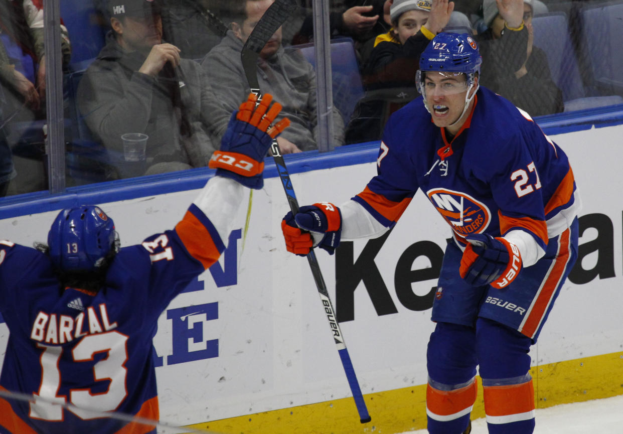 Barzal became the first NHL rookie in 100 years to record three five-point games in a season. (AP Photo/Jeffrey T. Barnes)