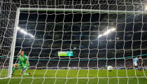 Soccer Football - Carabao Cup Final - Manchester City v Chelsea - Wembley Stadium, London, Britain - February 24, 2019 Manchester City's Ederson looks dejected as Manchester City's Raheem Sterling celebrates scoring the winning penalty of the shootout Action Images via Reuters/Andrew Couldridge