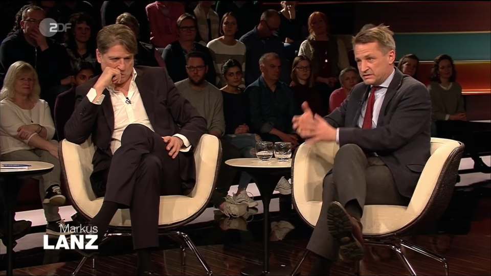 Die beiden Streithähne: links Augstein und konservativ Blome. Foto: Screenshot / ZDF