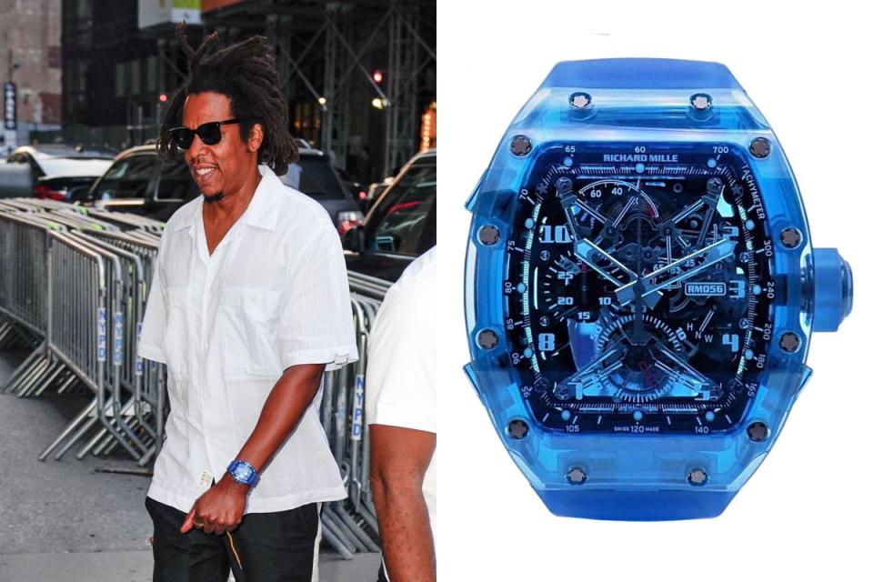 side by side of Jay Z and close up of Richard Mille blue watch