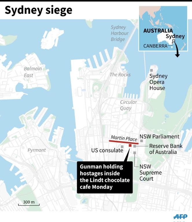 Map showing Martin Place and central Sydney