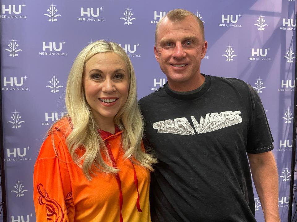 Appearing at Star Wars Celebration Anaheim, actress and businesswoman Ashley Eckstein and her husband, David Eckstein, a former Major League Baseball player and World Series MVP.