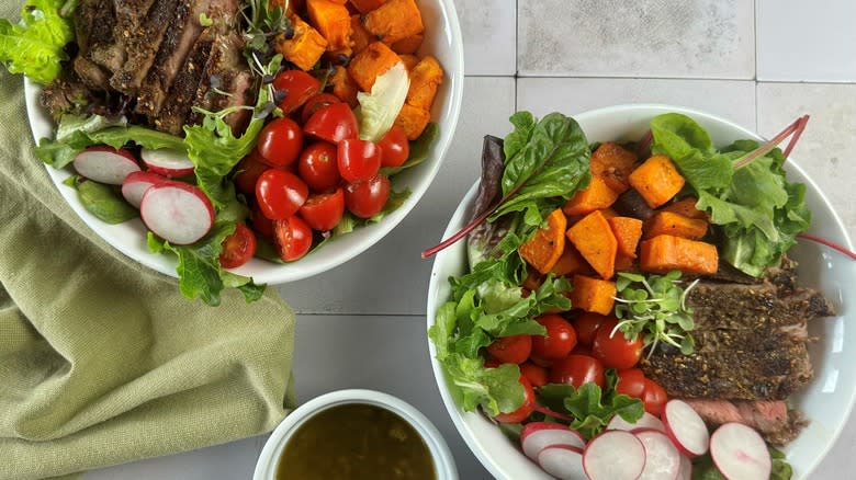 steak and sweet potato salads