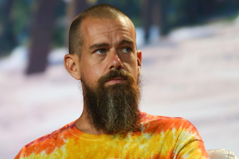 Jack Dorsey, CEO of Twitter and co-founder & CEO of Square, attends the crypto-currency conference Bitcoin 2021 Convention at the Mana Convention Center in Miami, Florida, on June 4, 2021. (Photo by Marco BELLO / AFP) (Photo by MARCO BELLO/AFP via Getty Images)