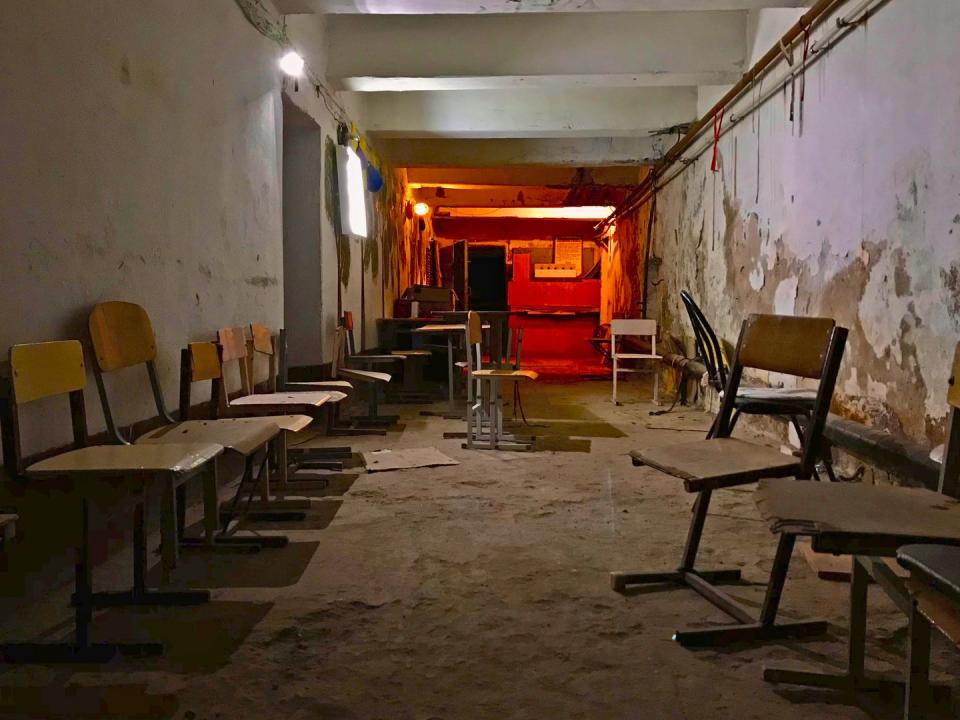 local and international volunteers support the resistance against the russian military in ukraine an air raid shelter in mykolaiv