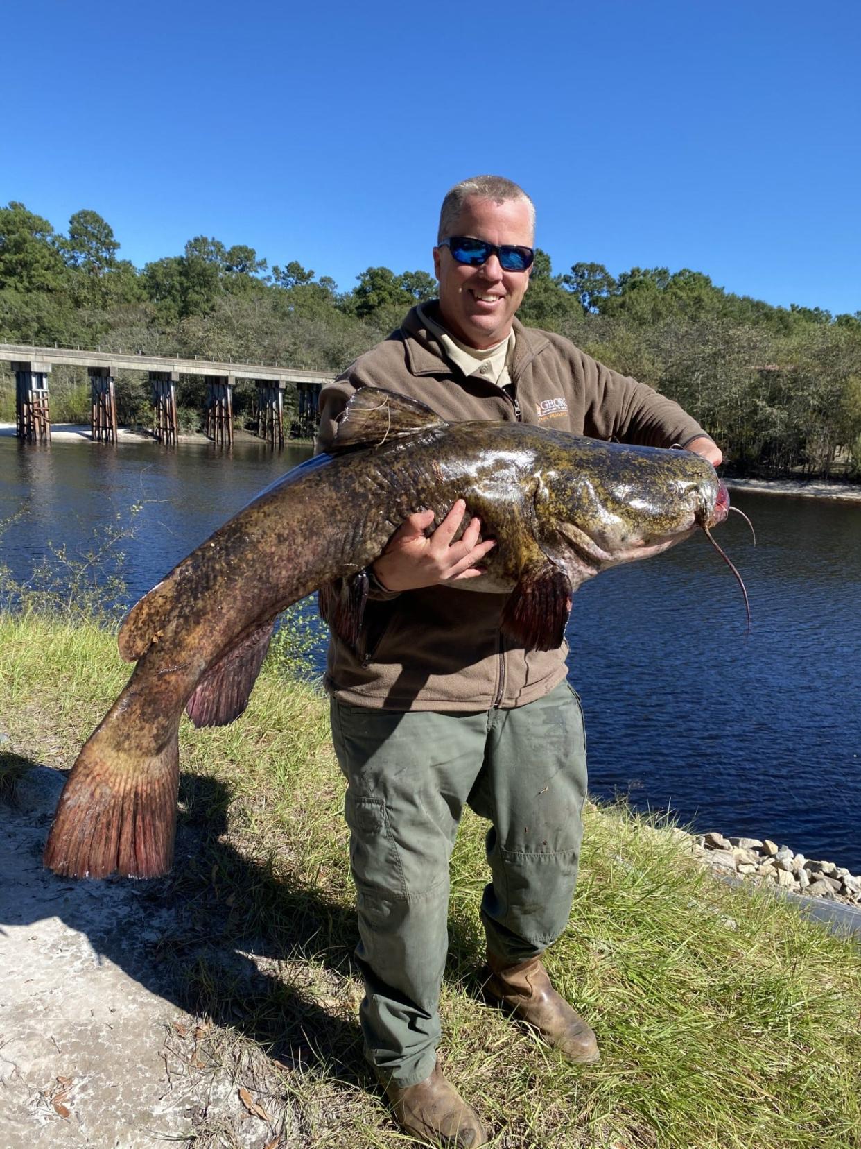 Jim Page holds a flathead catfish from the Satilla River.