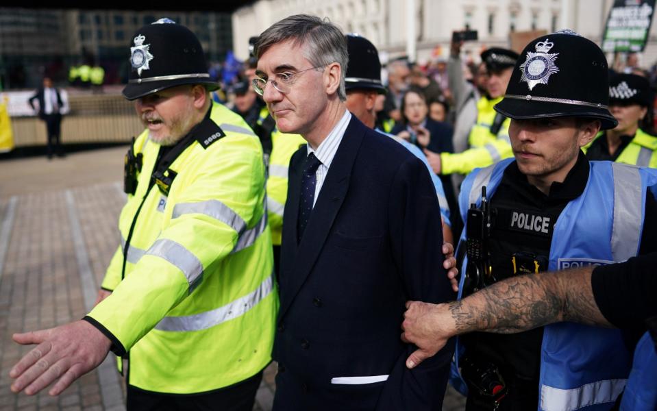 Jacob Rees-Mogg makes his way into the Conservative Party conference in Birmingham today - Ian Forsyth/Getty Images Europe 