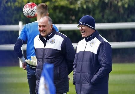 Britain Soccer Football - Leicester City Training - Leicester - 3/5/16 Leicester manager Claudio Ranieri with assistant manager Steve Walsh during training Reuters / Darren Staples Livepic