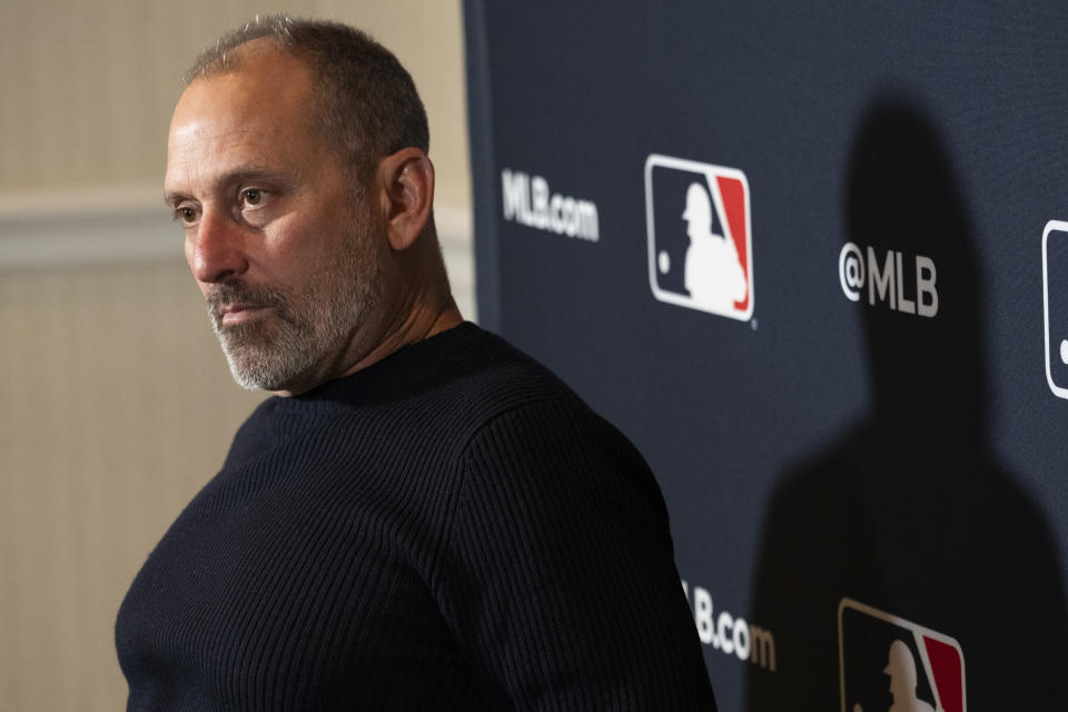 Arizona Diamondbacks manager Torey Lovullo responds to questions during the Major League Baseball winter meetings Monday, Dec. 4, 2023, in Nashville, Tenn. (AP Photo/George Walker IV)