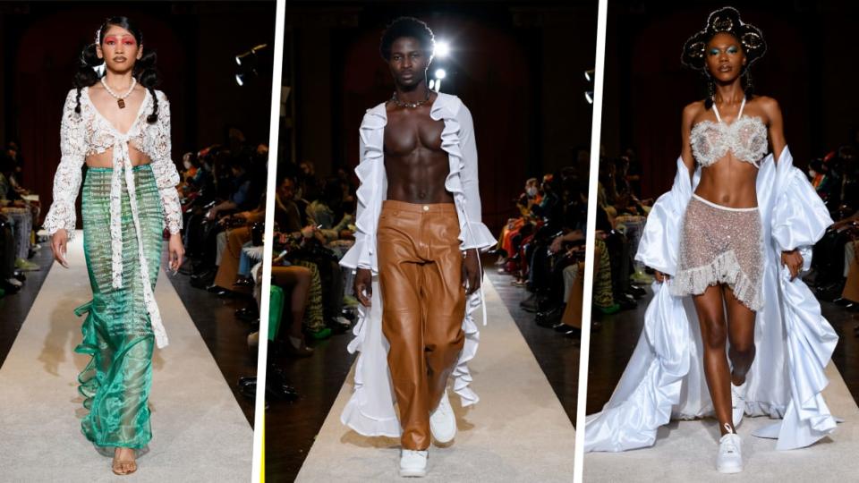 <div class="inline-image__caption"><p>Models on the catwalk for Tia Adeola.</p></div> <div class="inline-image__credit">Getty</div>