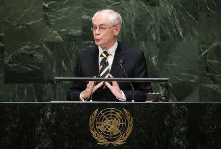 European Council President Herman Van Rompuy addresses the 69th United Nations General Assembly at United Nations Headquarters in New York, September 25, 2014. REUTERS/Mike Segar