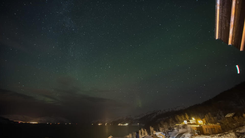 The Northern Lights taken with a ten second exposure, and the lights appear more vibrant.