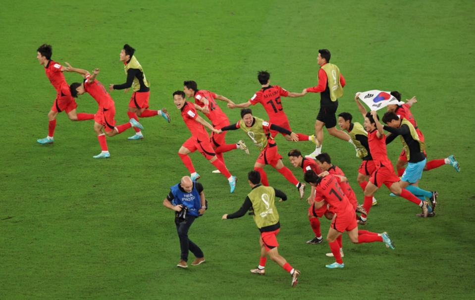 South Korea celebrate knocking out Uruguay with a last-minuter winner in the group stage (Getty Images)