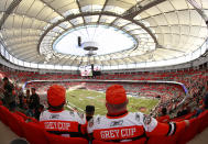 VANCOUVER, CANADA - NOVEMBER 27: Fans settle into their seats prior to the start of the CFL 99th Grey Cup between the BC Lions and the Winnipeg Blue Bombers November 27, 2011 at BC Place in Vancouver, British Columbia, Canada. (Photo by Jeff Vinnick/Getty Images)