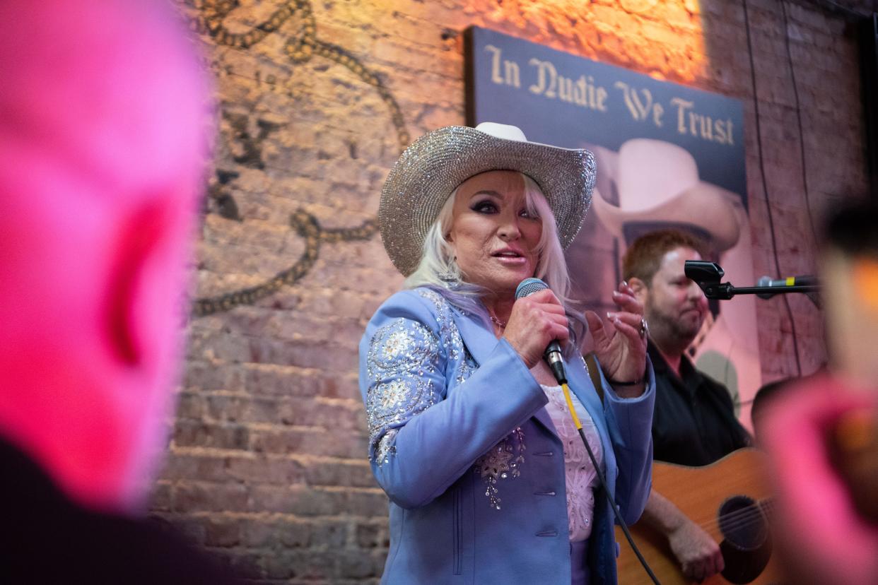 Tanya Tucker gives a live performance at the Nudie’s Honky Tony for her pop-up bar Tanya Tucker’s Tequila Cantina in Nashville, Tenn., Thursday, May 2, 2024.