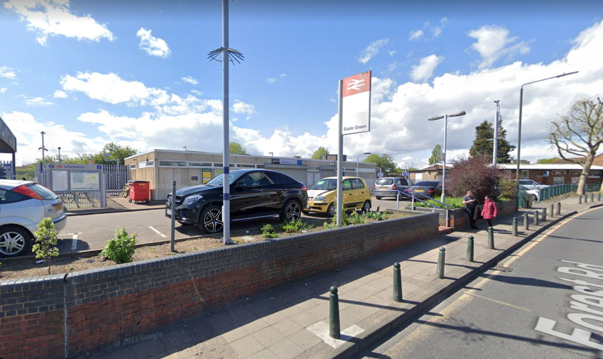 The gang boarded the train at Slade Green station in south east London, British Transport Police said. (Google Maps)