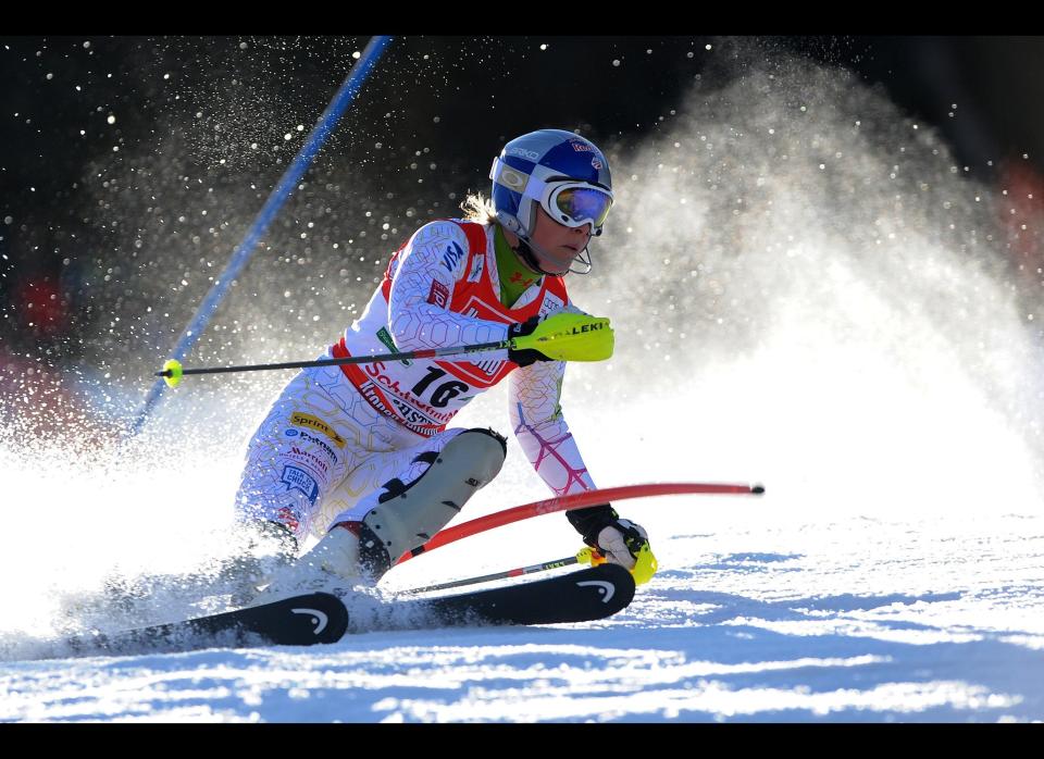 Lindsey Vonn of US competes during the women's first run of Alpine skiing World Cup slalom final in Schladming on March 17, 2012. 