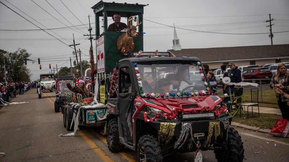 Leroy the Redneck Reindeer had pride of place on Bryan Baker's float. - Deborah Brunswick/CNN