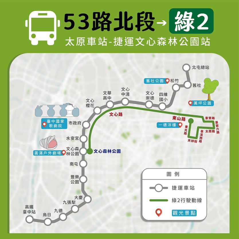 綠2路線調整示意。   圖：台中市政府/提供