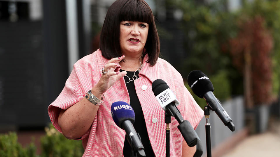 Raelene Castle, pictured here speaking to the media during a press conference in Sydney.