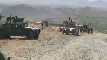 Security Humvees are seen after an attack by Taliban in Sayeed Abad district, Wardak Province, Afghanistan, in this still image taken from video on October 7, 2018. Reuters TV/via REUTERS