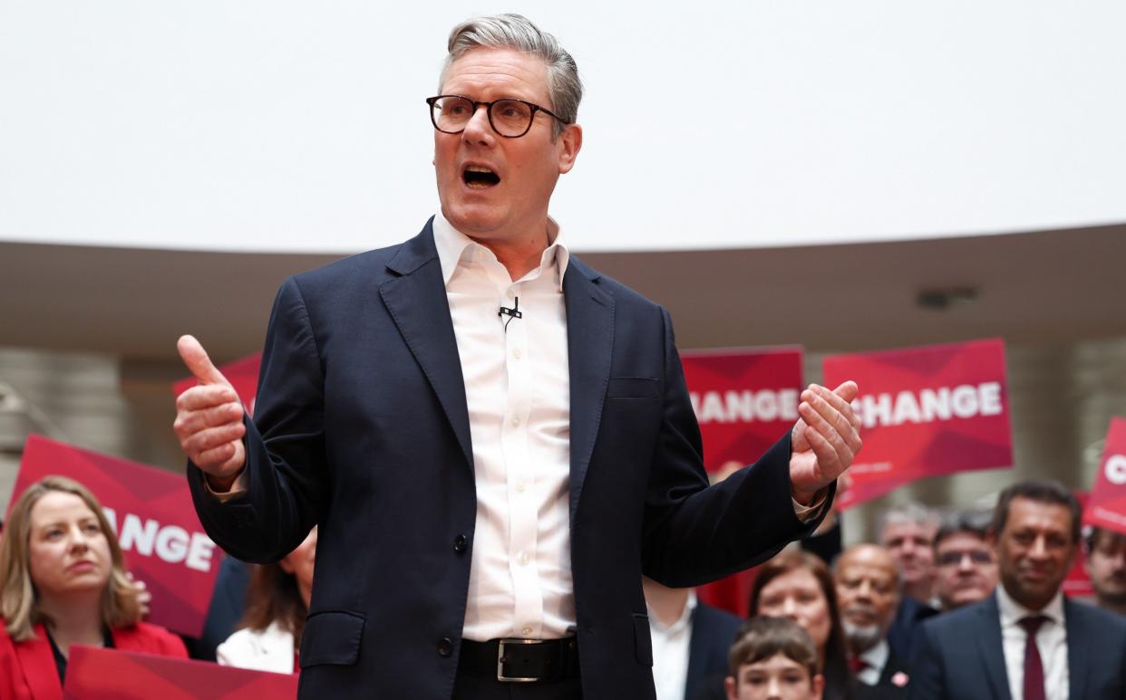 Keir Starmer speaks to supporters during the launch of the Scottish Labour general election campaign in Glasgow