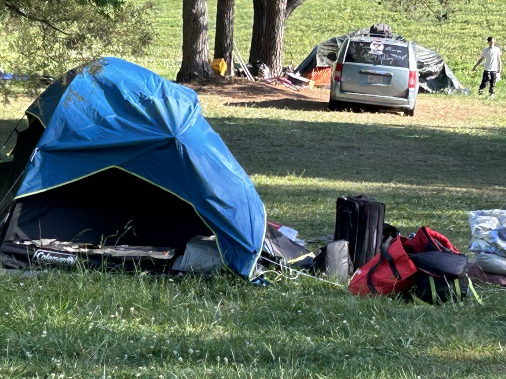a tent in a homeless camp