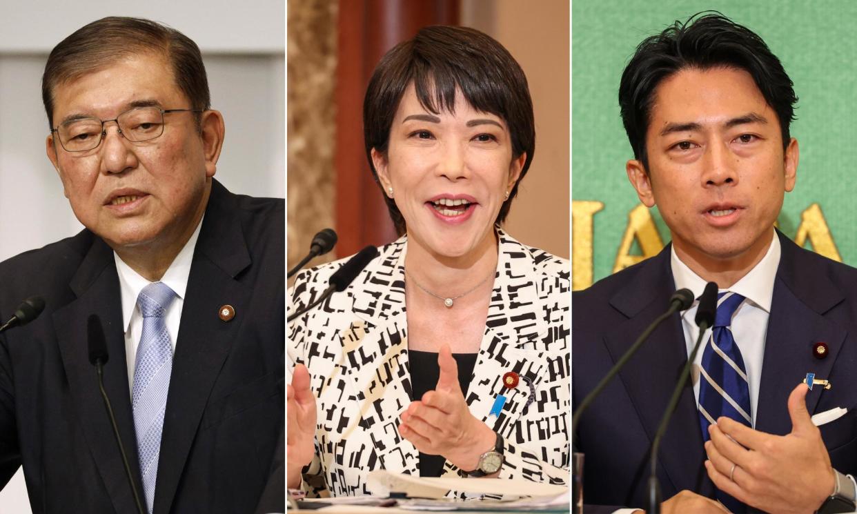 <span>From left to right: Shigeru Ishiba, Sanae Takaichi and Shinji Koizumi, three prominent contenders in the race to become the leader of the ruling LDP party, and Japan’s next prime minister.</span><span>Composite: Getty</span>