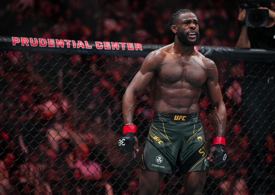 NEWARK, NEW JERSEY - MAY 06: Aljamain Sterling is seen before round five of his UFC bantamweight championship fight against Henry Cejudo during the UFC 288 event at Prudential Center on May 06, 2023 in Newark, New Jersey. (Photo by Cooper Neill/Zuffa LLC via Getty Images)