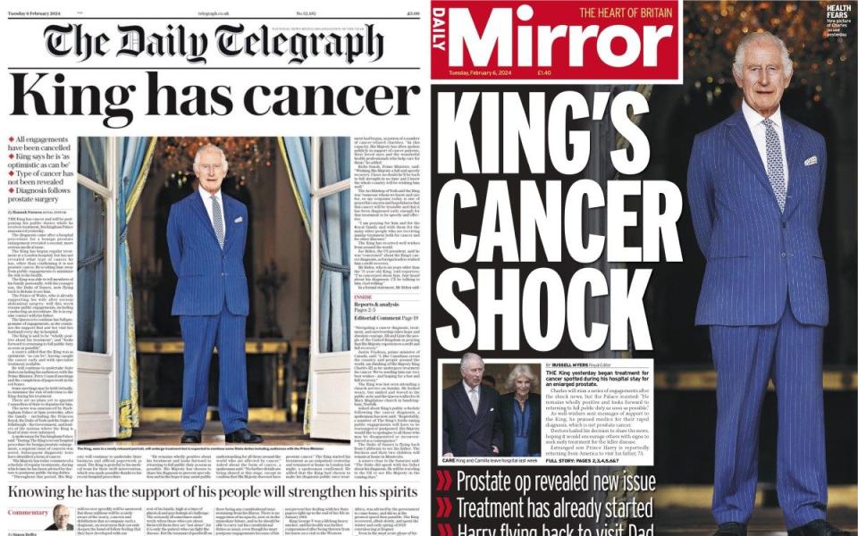The Daily Telegraph and The Daily Mirror front pages