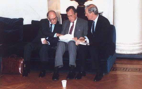 With President Bush and the Secretary of State James Baker - David Valdez/White House/The LIFE Picture Collection via Getty Images