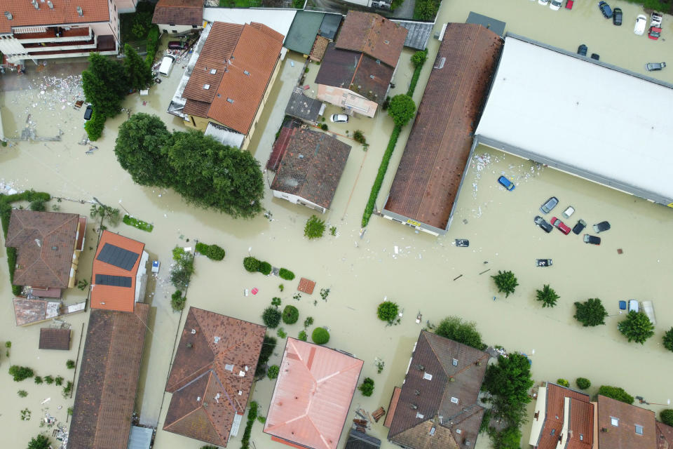 An overhead view of the flooding in Cesena on May 17.<span class="copyright">IPA/Sipa USA/Reuters</span>