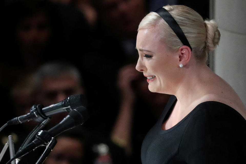 Meghan McCain delivers a powerful eulogy to her father at Washington National Cathedral. (Photo: Chris Wattie/Reuters)