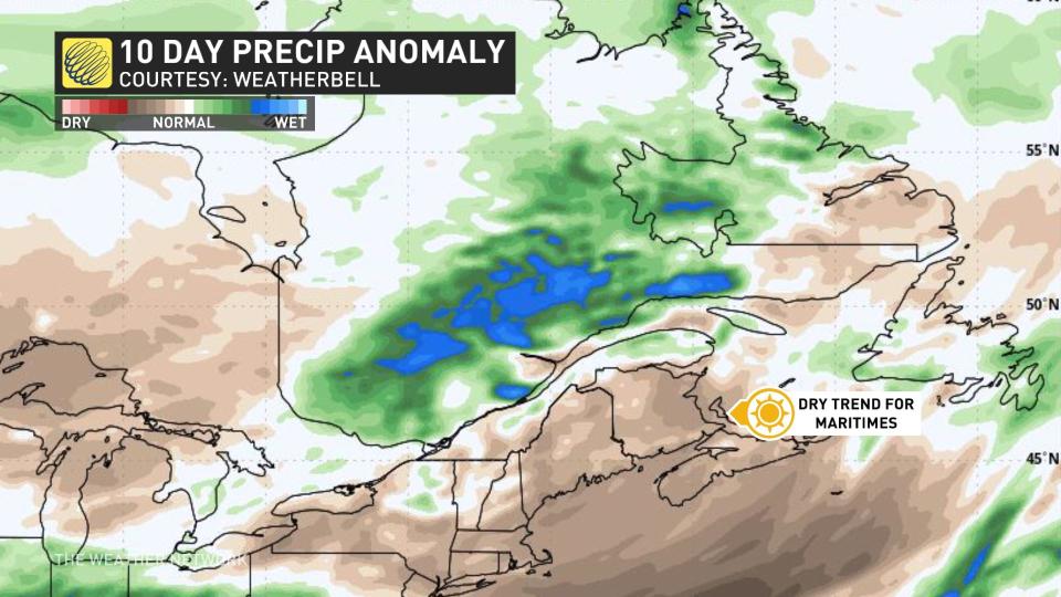 Eastern Canada 10 day precip anomaly